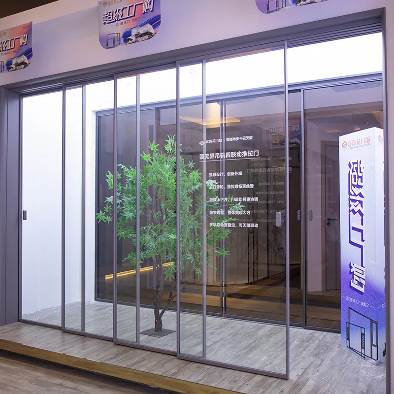 Arc-shaped boundless hanging track four-link sliding door view 5