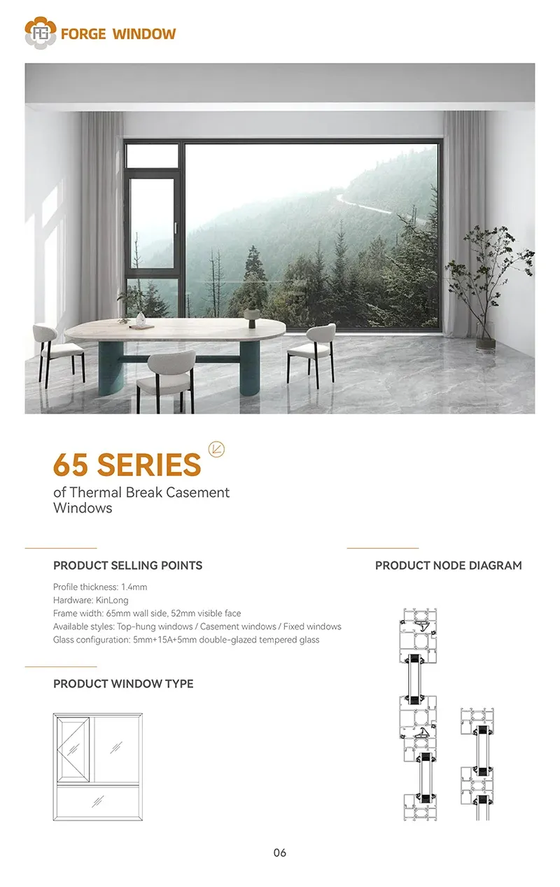 65 Series 1.4mm Thermal Break Casement Windows