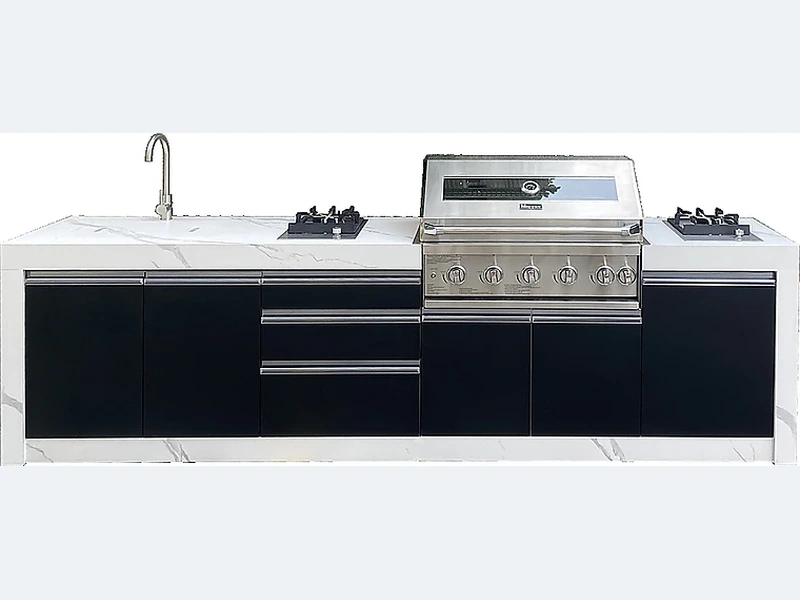 3000mm Matte Black Outdoor Kitchen with Armani Gray A315S-30S