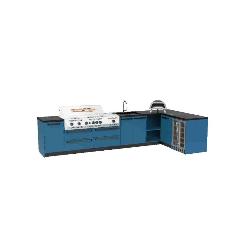 Blue L-Shaped Outdoor Kitchen with Grill and Sink GP-CGC02