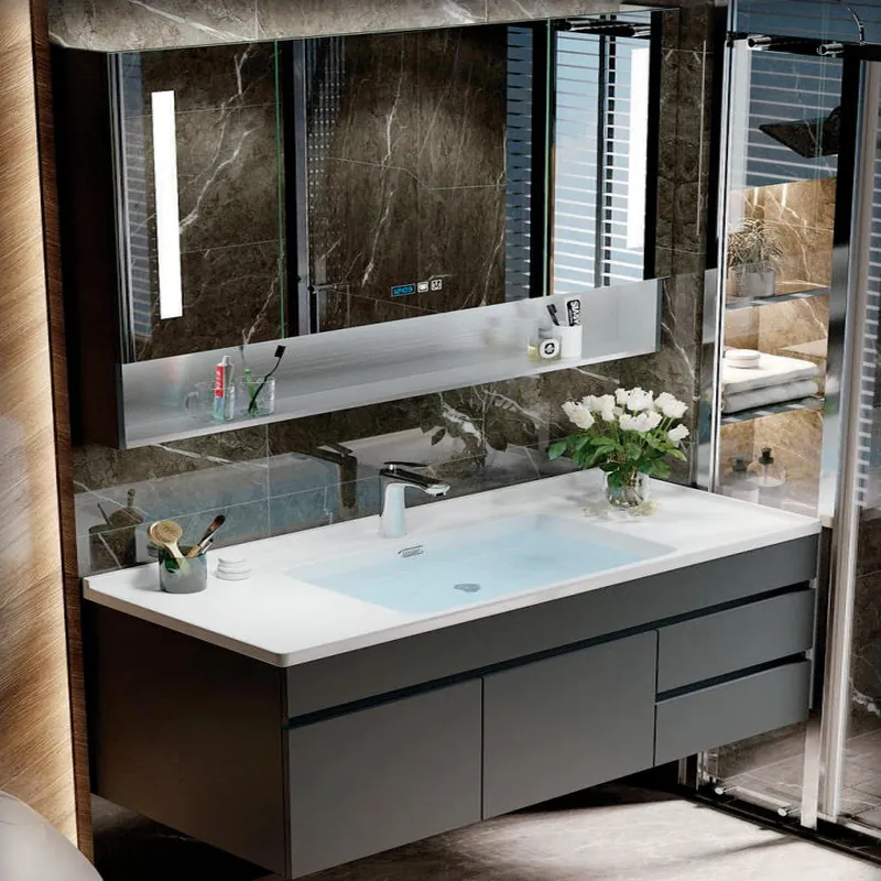 Charcoal Gray Floating Vanity with Aqua Basin Custom Stainless Steel Bathroom Vanity FW-BV-019