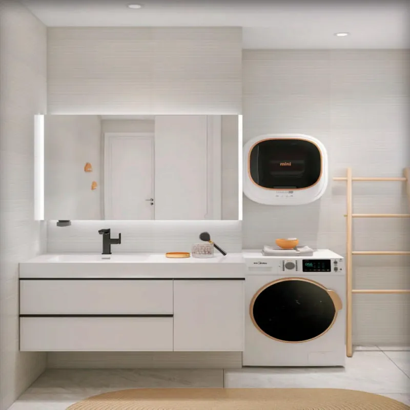Clean White Vanity with Laundry Coordination Custom Stainless Steel Bathroom Vanity FW-BV-040