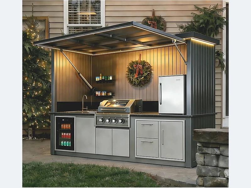 Covered Backyard Outdoor Kitchen with Grill
