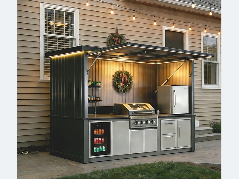 Covered Patio Outdoor Kitchen with Refrigerator