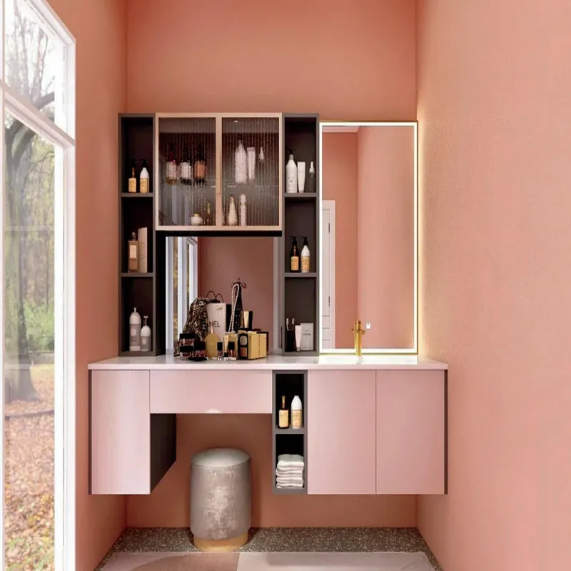 Dusty Rose Compact Vanity with Open Display Custom Stainless Steel Bathroom Vanity FW-BV-061 by Forge