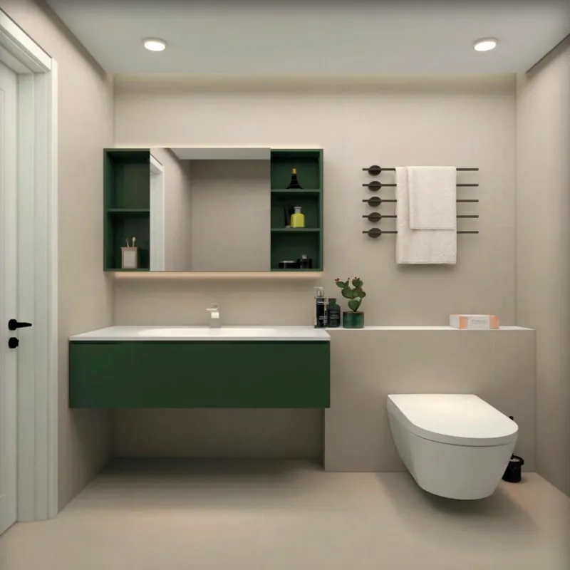 Forest Green Wall Vanity with Upper Cabinet Custom Stainless Steel Bathroom Vanity FW-BV-048