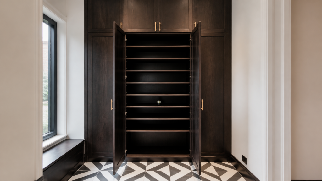 Dark Wood Floor-to-Ceiling Storage Cabinet