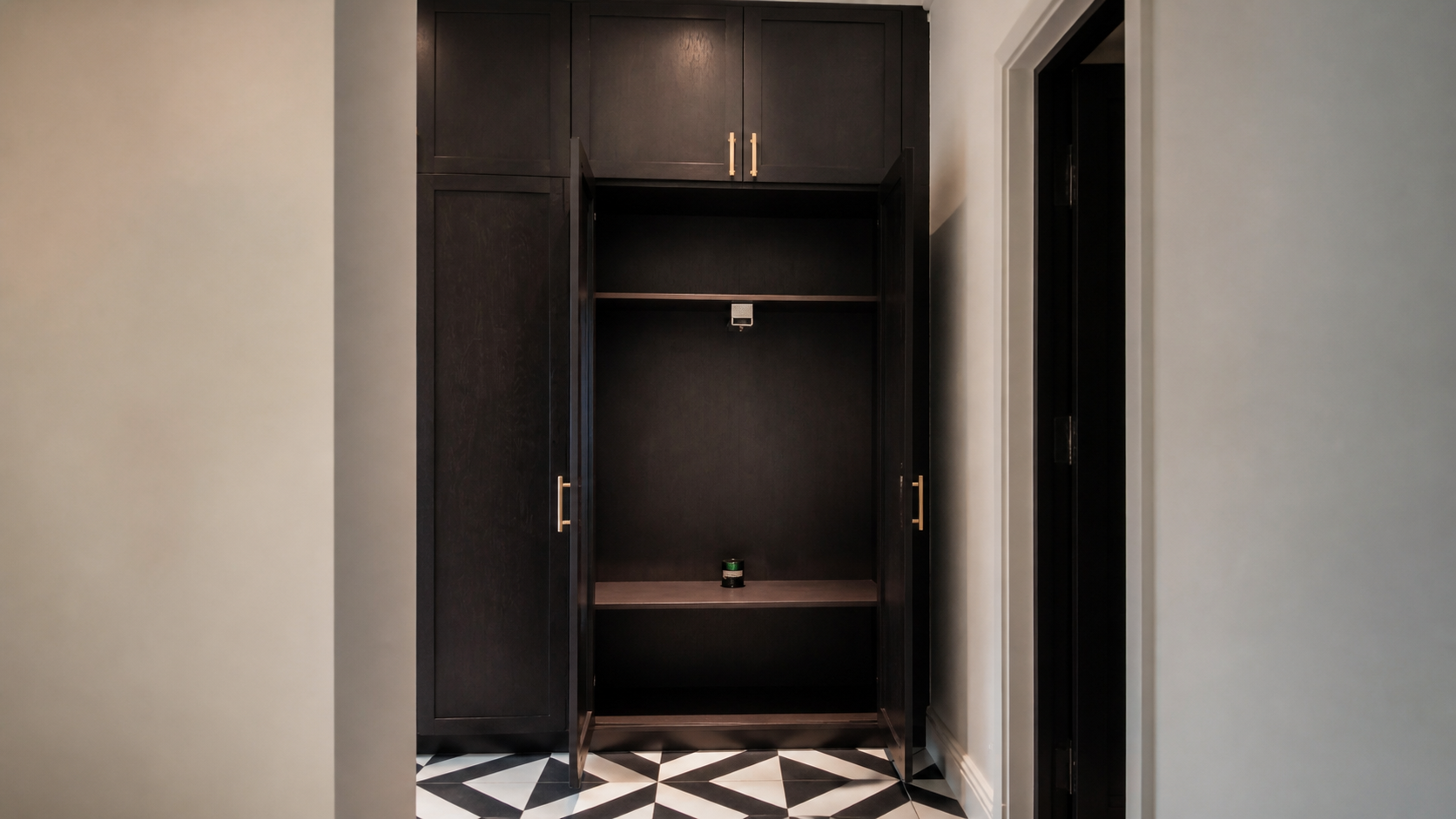 dark wood custom wardrobe with a dedicated hanging bay, used to illustrate checks for glass wardrobe door design