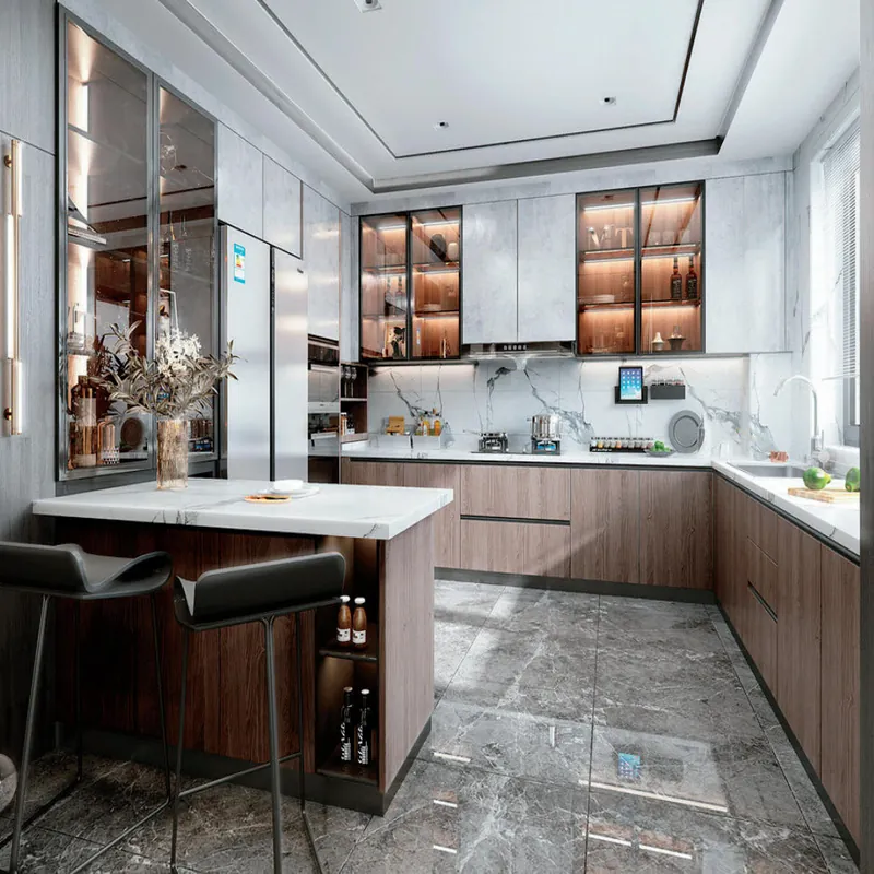 Silver Gray Island Kitchen Modern Stainless Steel Cabinets FW-MK-030