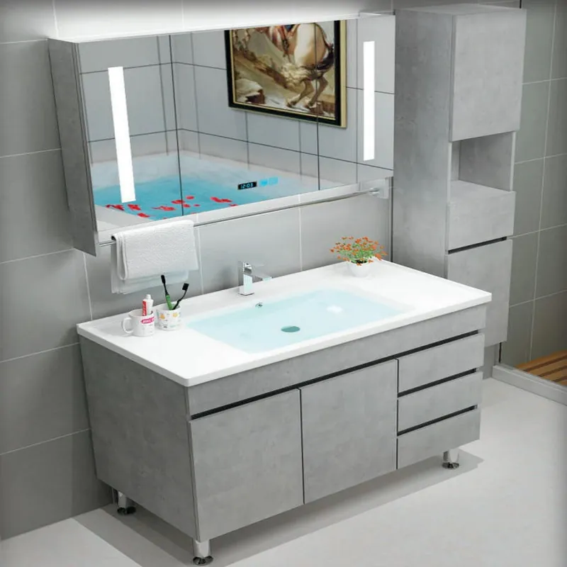 Stone Gray Freestanding Vanity with Wide Mirror Custom Stainless Steel Bathroom Vanity FW-BV-021