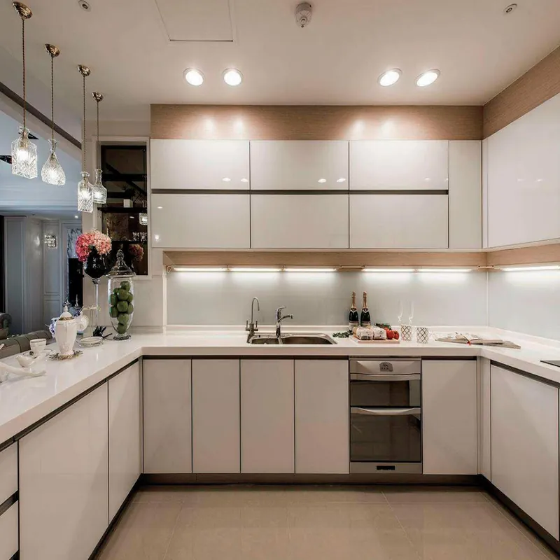 Warm Taupe U-Shaped Kitchen Modern Stainless Steel Cabinets FW-MK-013