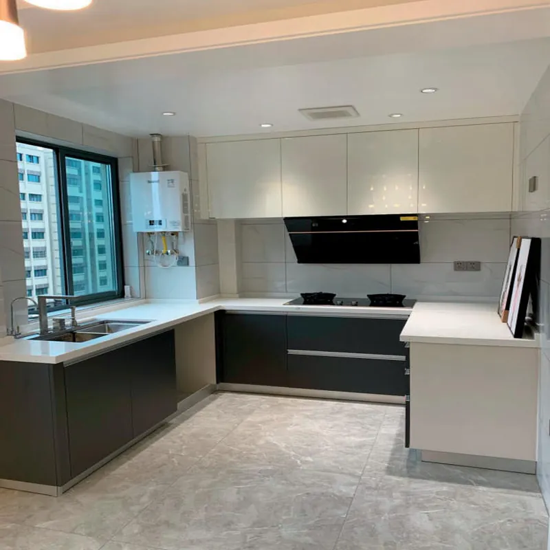 White and Charcoal U-Shaped Kitchen Modern Stainless Steel Cabinets FW-MK-025