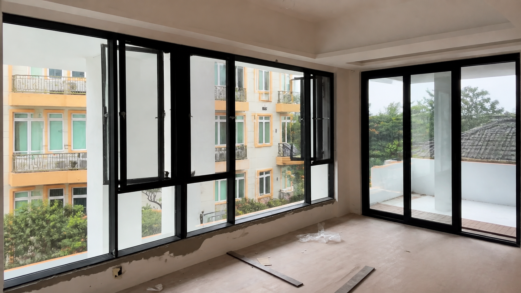 Black aluminum corner windows coordinated with sliding doors — context for How do I know if my windows are properly sealed?