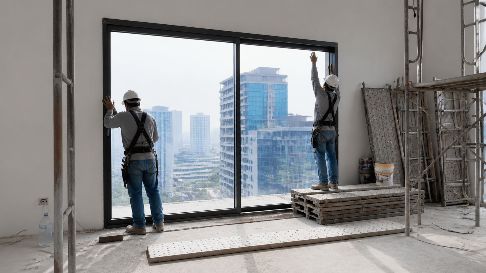 High-rise aluminum window installation at the building opening — example related to wind pressure, tested size and building interfaces