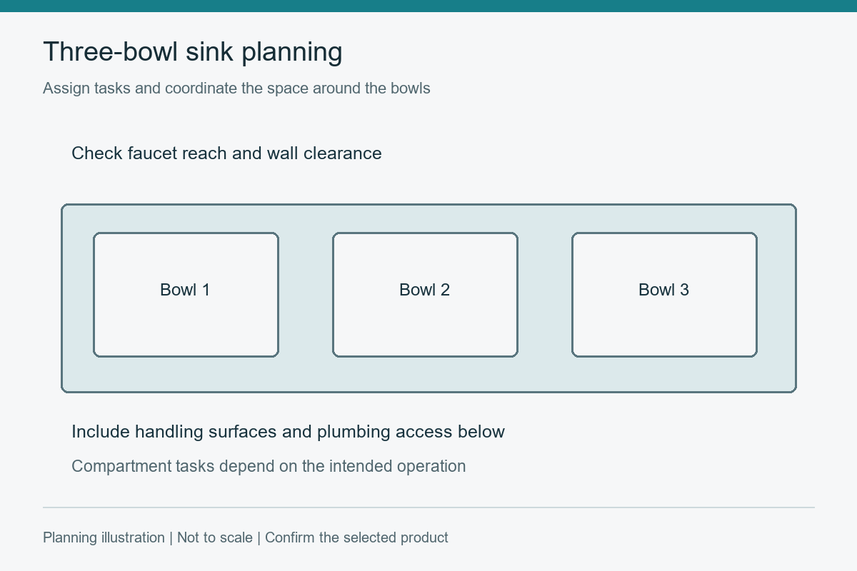 Three-Bowl Kitchen Sinks: Coordinate Workflow and Cabinet Space