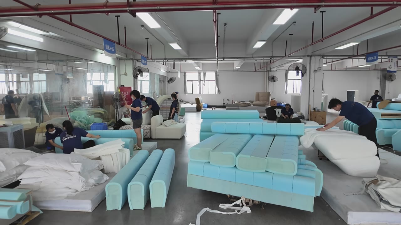 Turquoise Sectional Sofa Production Line video thumbnail
