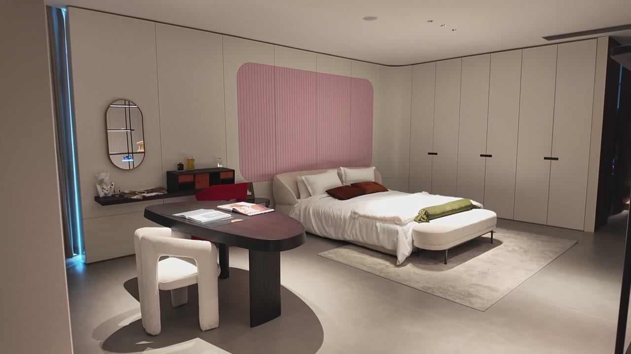 Soft Pink Bedroom with Curved Study Table video thumbnail