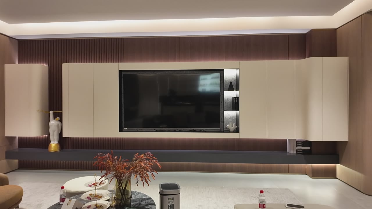 Modern Living Room TV Wall with Built-In Storage video thumbnail
